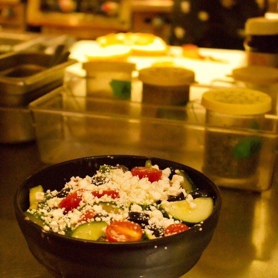 A Greek salad in a bowl
